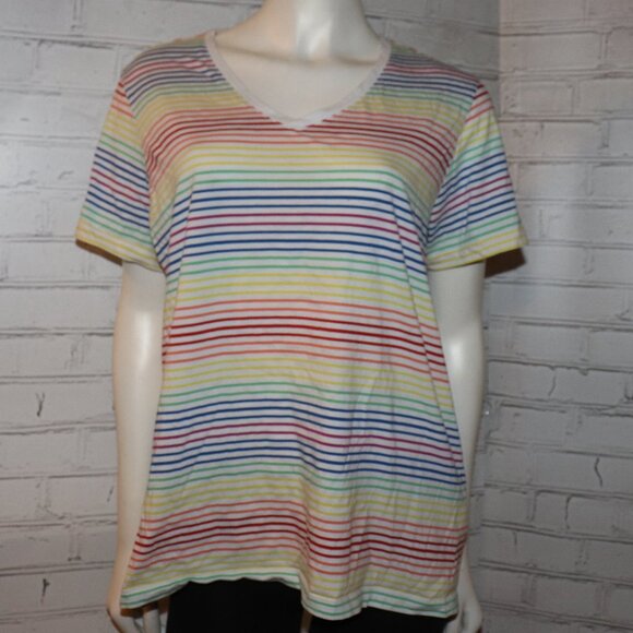 🍭 Lands’ End 14/16 Rainbow Tee – Striped & Sweet - Picture 1 of 5